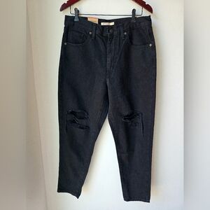 Levi's High Waisted Mom Jeans Denim Distressed Black Knee Ripped size 31
